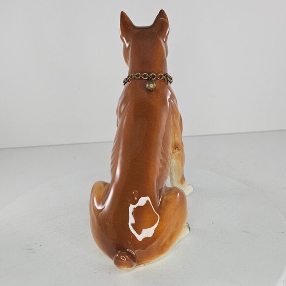 Vintage Ceramic Boxer Dog With Chain Collar Figurine 7 In *Repaired* - Picture 3 of 9